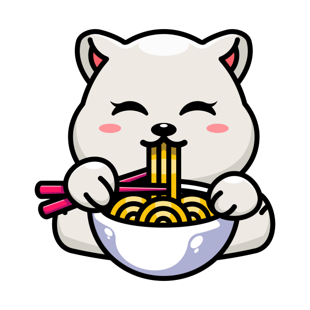 Cute polar bear eating ramen with chopstick cartoon by Wawadzgnstuff