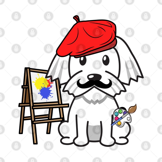 Cute white dog is painting by Pet Station