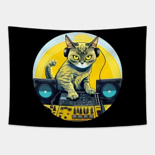 Cool Cat DJ EDM Dance Gift - Splash 90s - DJ Cat Tapestry