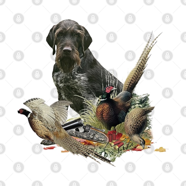 German Wirehaired Pointer with pheasant by German Wirehaired Pointer 