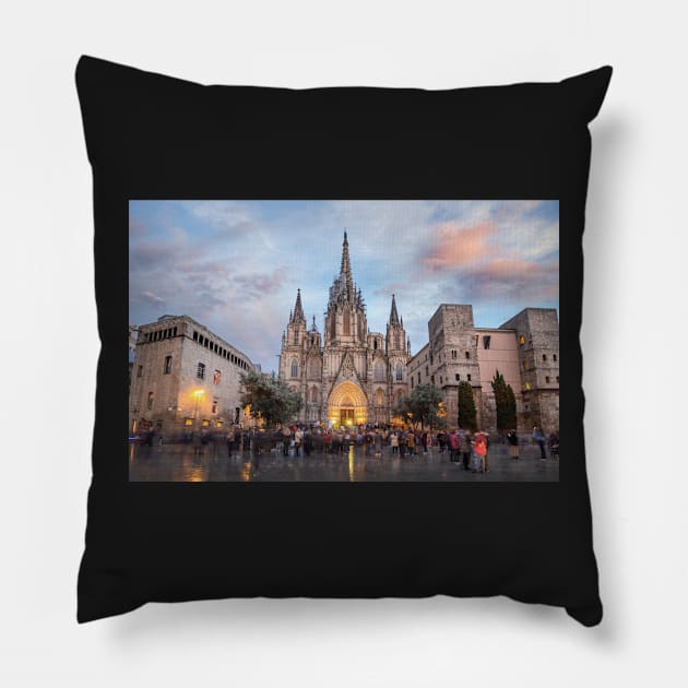 Barcelona Cathedral - Catedral de la Santa Cruz y Santa Eulalia Pillow by mitzobs