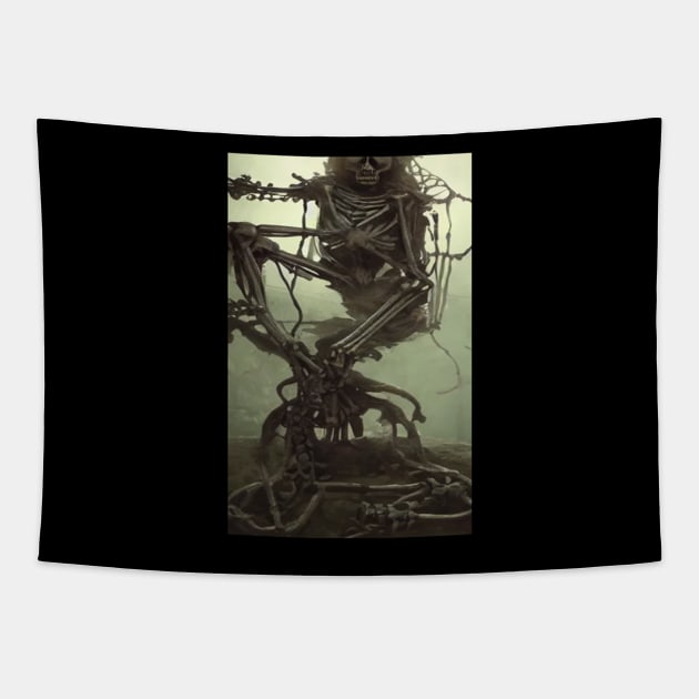 Skeleton Horror Tapestry by skeleton sitting chained