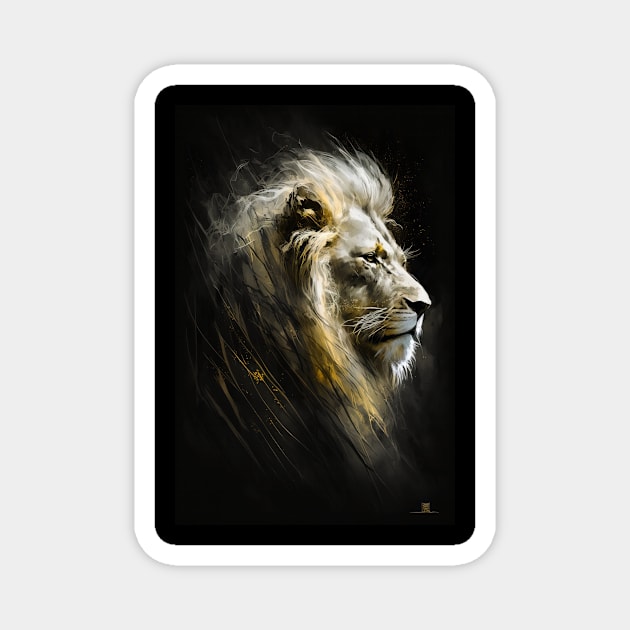 Lion Portrait Animal Nature Wildlife Dark Painting Wild Spirit Magnet by Cubebox