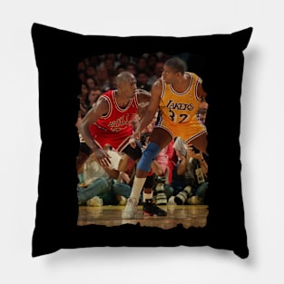 Michael Jordan vs Magic Johnson Vintage Pillow