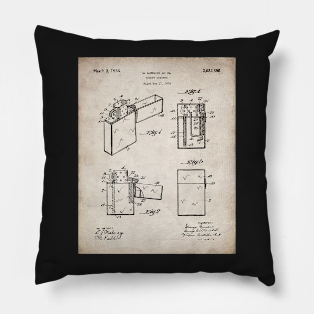 Zippo Lighter Patent - Smoking Smoker Smoke Vape Shop Art - Antique Pillow by patentpress