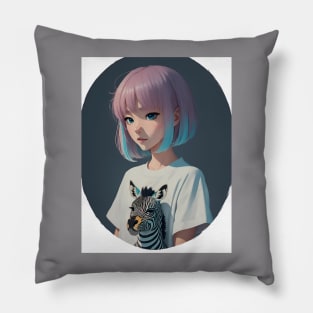 Cute girl with pink hair Pillow