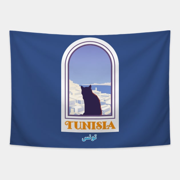 Tunisia cat design Tapestry by Travellers