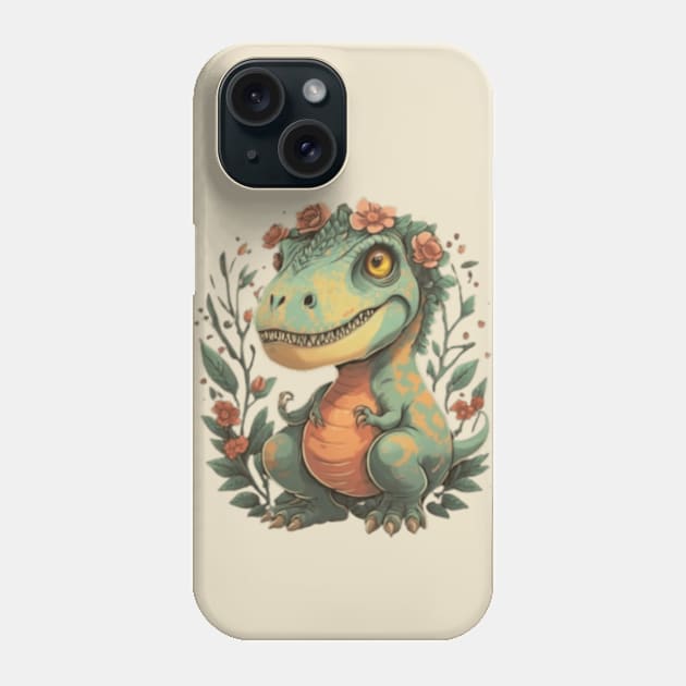 Floral cute dinosaur trex gift ideas kids floral dino trex gift ideas Phone Case by WeLoveAnimals