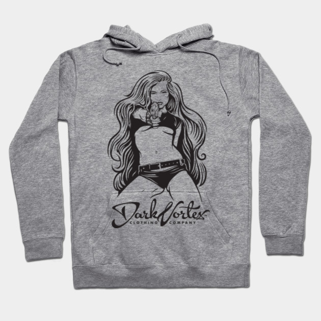 Dark Vortex Clothing Company Pinup Girl With Gun T Shirt Grey