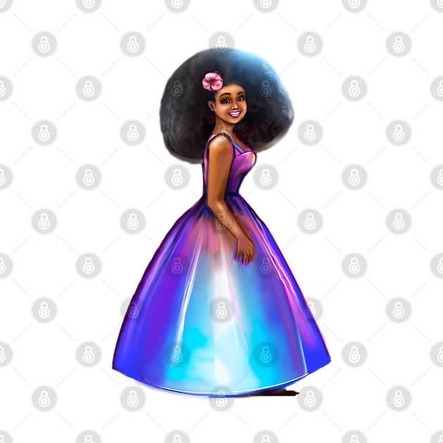 Princess in blue  ! beautiful  black girl with Afro hair, brown eyes and dark brown skin. Black princess by Artonmytee