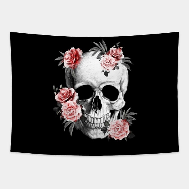 skeleton,floral,flower skull, roses Tapestry by Collagedream