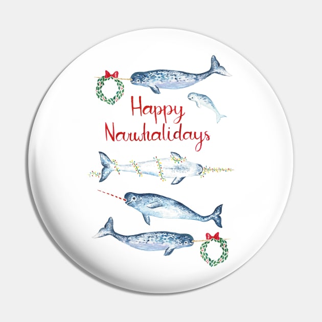 Happy Narwhalidays Pin by Elizabeth Weglein Art