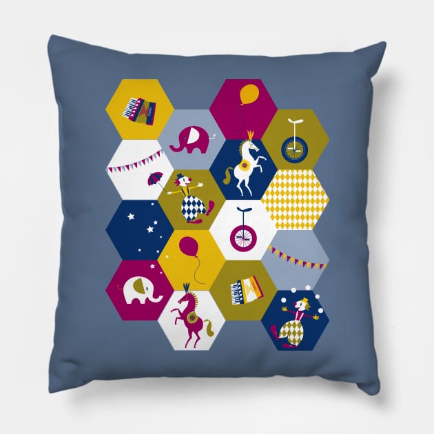 circus hexagons purple olive navy Pillow by kobyakov