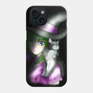 Young witch with a black and white cat Phone Case