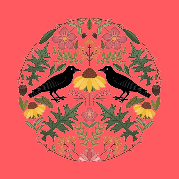 Summer’s End Black Crow And Wild Rose Folk Art Collage by LittleBunnySunshine