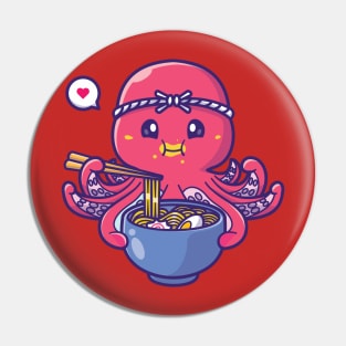 Anime kawaii sea squid eating ramen noodles Pin