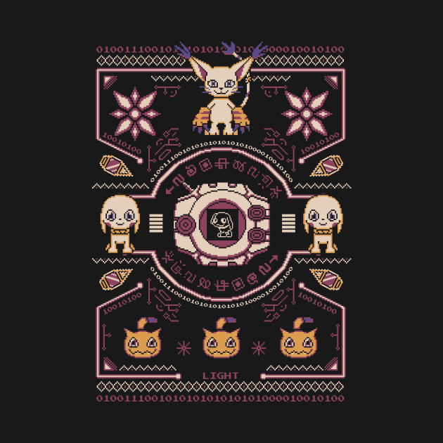 Gatomon Digimon Sweater - Angewomon Crest of Light - Pixel art by Typhoonic