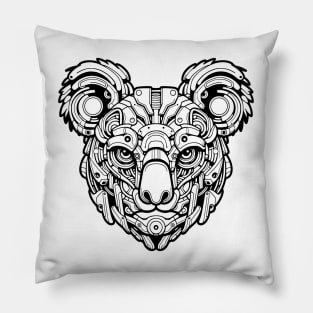 Biomechanical Koala: An Advanced Futuristic Graphic Artwork with Abstract Line Patterns Pillow