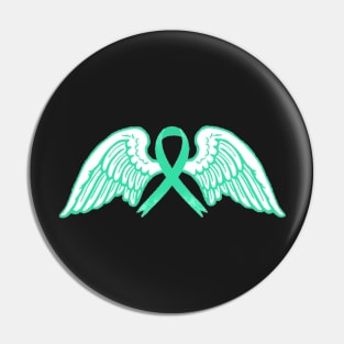 Teal Awareness Ribbon with Angel Wings 2 Pin