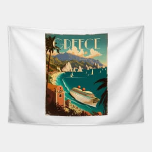 Greece Coastline Vintage Travel Art Poster Tapestry