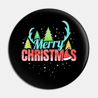 Merry Christmas Logo Santas Hat Antlers Christmas Pin