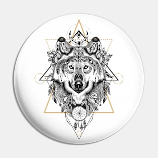 Wolf in aztec style Pin