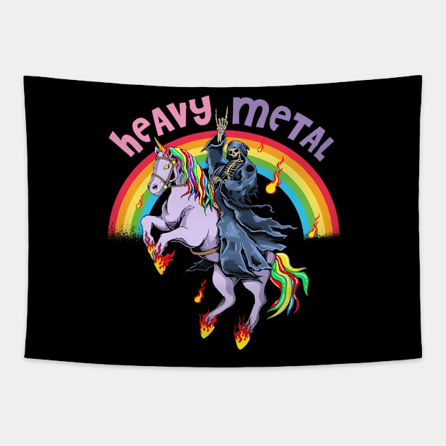 Cute Heavy Metal Rainbow Unicorn Cartoon Tapestry by USProudness