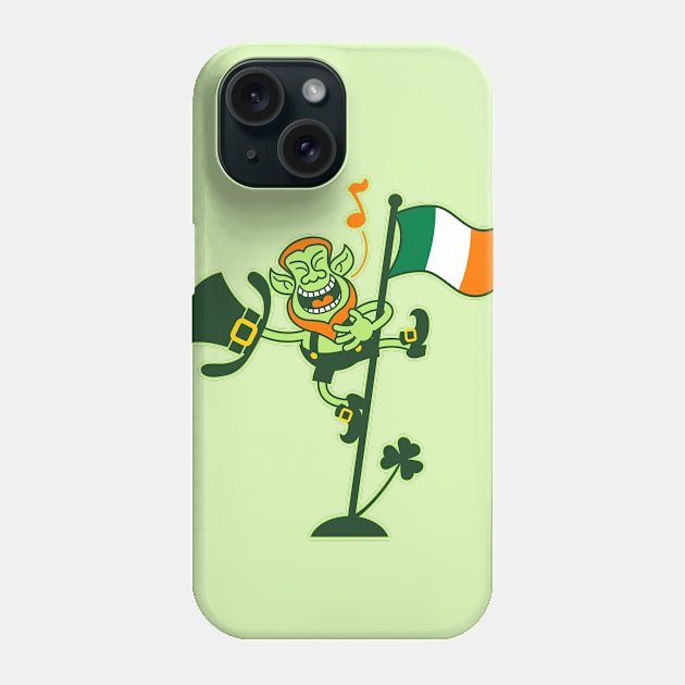 Saint Patrick's Day Leprechaun climbing an Irish flag pole and singing Phone Case by zooco