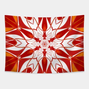 Cartoon Mandala Flower Red Orange and White Tapestry