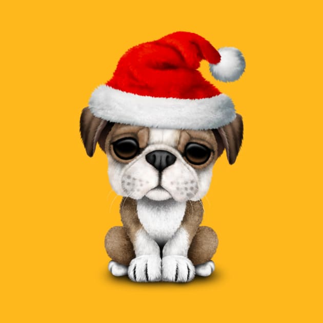 British Bulldog Puppy Dog Wearing a Santa Hat by jeffbartels