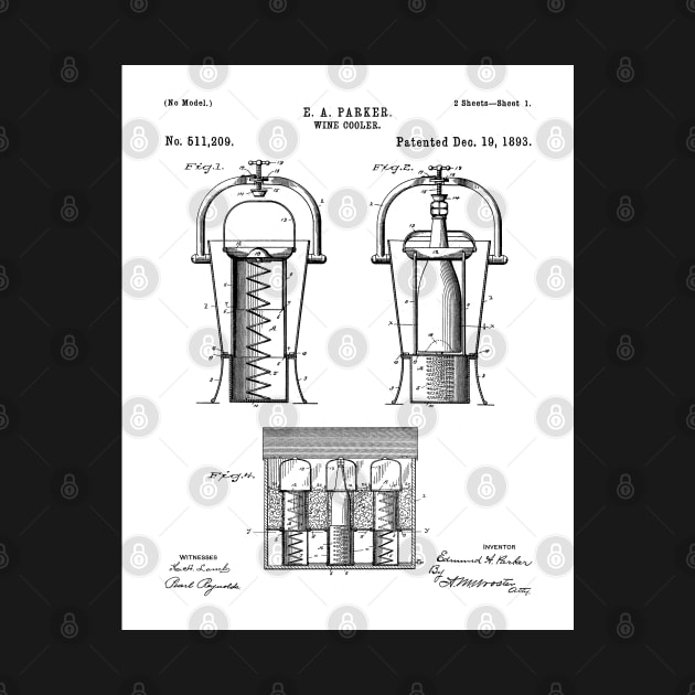 Wine Cooler Patent - Wine Lover Kitchen Cafe Decor Art - White by patentpress