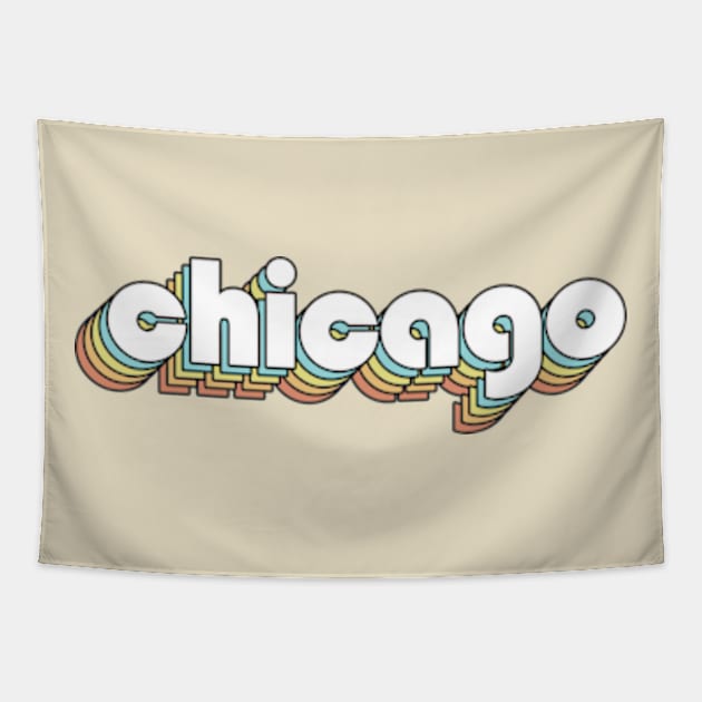 Chicago - Retro Rainbow Typography Faded Style Tapestry by Paxnotods