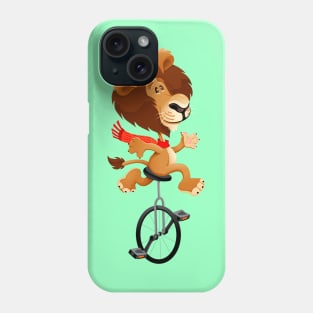 Funny lion on an unicycle Phone Case