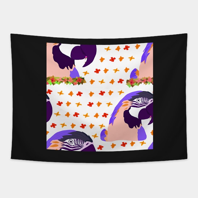 Ara Parrot and Flowers Tapestry by OneLook