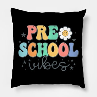 Preschool Vibes Retro Groovy First Day Of School Pillow