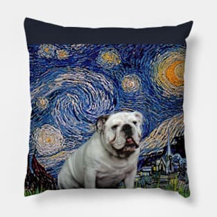 Starry Night (Van Gogh) Adapted to Feature an English Bulldog Pillow