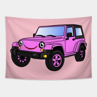 Cute pink car cartoon Tapestry