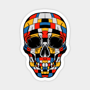 Skull In Piet Mondrian Art Composition with Red Blue and Yellow Magnet