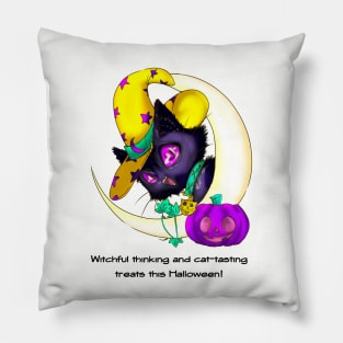 Cat in a Halloween Witch Hat Pillow