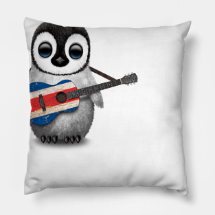 Baby Penguin Playing Costa Rican Flag Guitar Pillow