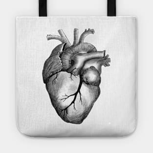 Black and white human heart Tote