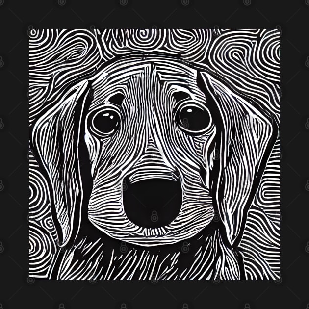 Linocut Dachshund Puppydog Eyes by KarmicKal