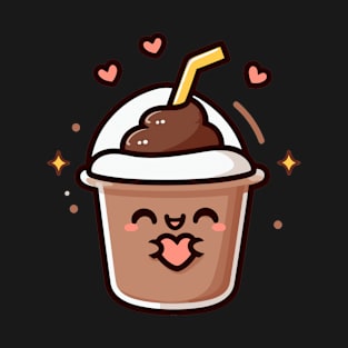 Cute Chocolate Milkshake Holding a Heart | Kawaii Style Food Art T-Shirt