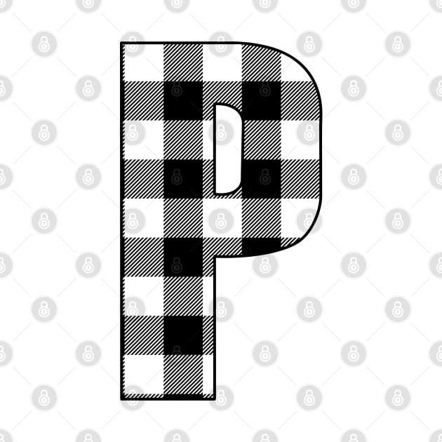 Letter P Monogram Black and White Buffalo Plaid/Check by Gsallicat