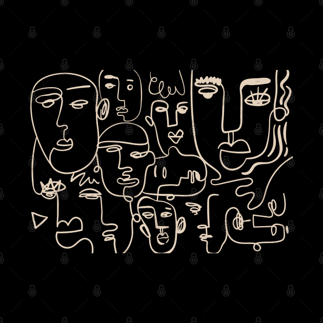 Minimalist face line drawing, face sketches minimal, bright face portrait on black background, wall tapestries, wall tapestry home decor by Modern Art