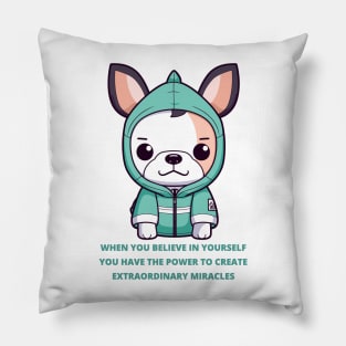 Cartoon Boston Terrier in Green Jacket - Pet Lover, Kawaii Pillow