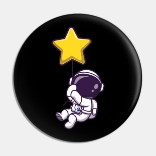Astronaut Floating with Star Balloon Cartoon Pin