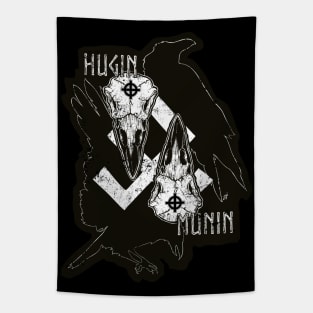 Hugin and Munin, Odin’s ravens - huginn, muninn, raven, skull, rune, night, dark sticker, death, goth Tapestry