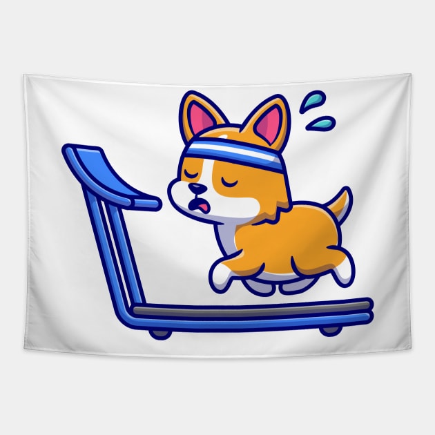 Exhausted Corgi Running On The Treadmill Tapestry by Catalyst Labs