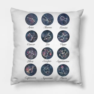 Watercolor Night Sky with Zodiac Constellation Pillow